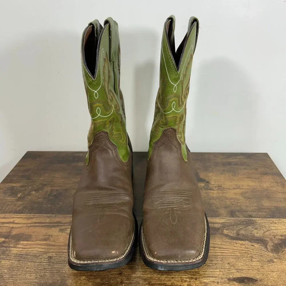 Justin Men's 10.5 D Boots Square Toe Hinton Green Farm & Ranch Western Cushioned